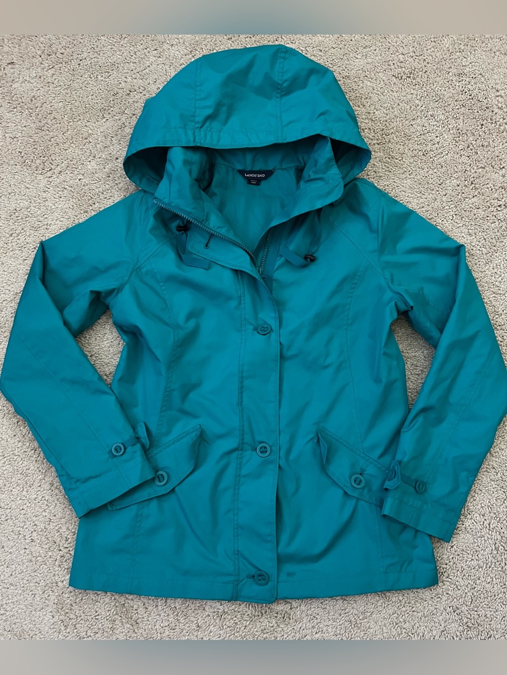 Lands End Women’s Size XS Teal Lightweight Full Zip Wind Breaker Rain Jacket